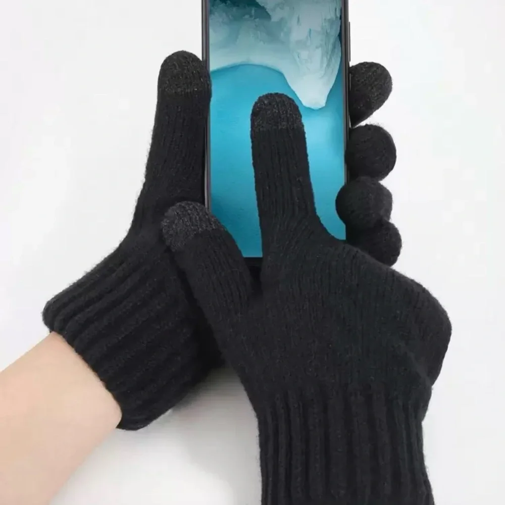 Bundle 3 set of Black Knit Gloves with Faux Fur Lining